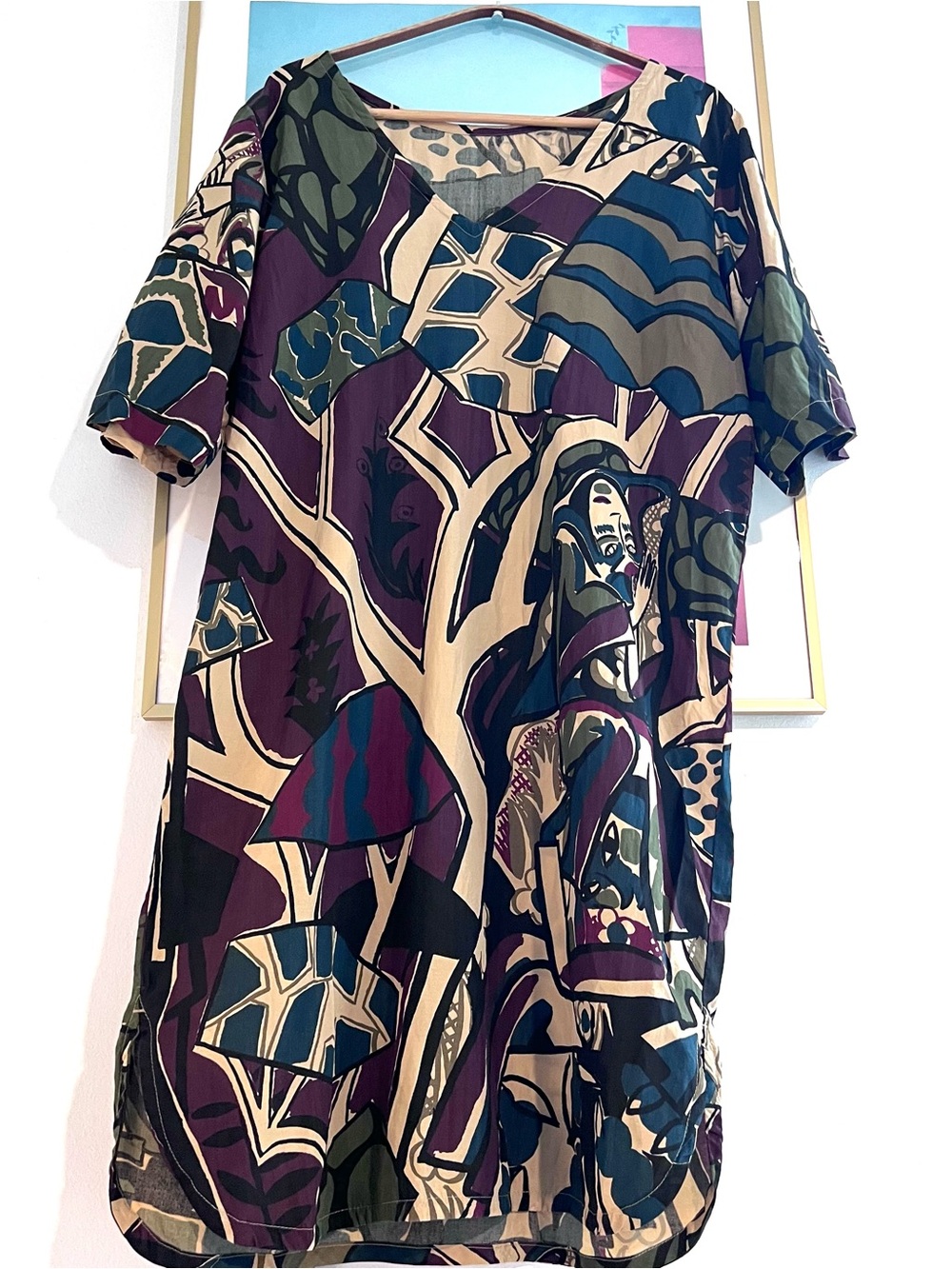 Gravel & Gold Abstract Print Dress Cotton/Silk